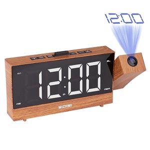 Radio projekcyjne Budzik LED Digital Desk Table Watch Snooze Funkcja Regulowany Projektor FM Radio z zegarem SLEEP 211112