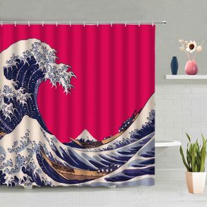 Tende da doccia Ocean Wave Curtain Soggiorno Sfondo Decorazione murale Pittura Schermo bagno Vasca da bagno Lavabile con set di ganci