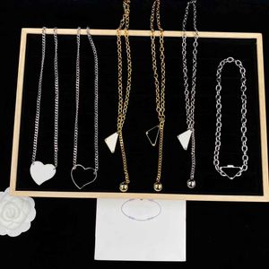 Classic Love Triangular Pendant Necklace Metal Chain Steel Seal Necklaces Women Heart Shape Diamond Pendants