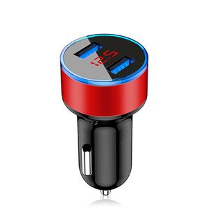 Hållbar vid användning 3.1A LED Display Dual USB Car Charger Universal mobiltelefon Aluminium Carcharger för iPhone 11 Pro Max Xiaomi Samsung