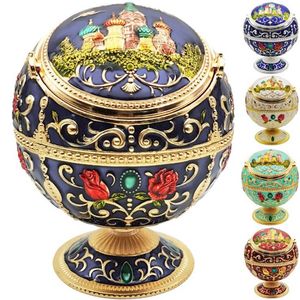 Cool Globe Shape Metal Ashtray Multicolor Luxury Storage Box Portable Design Dekoration Dry Herb Tobacco Cigarette Rökning Hållare Bracket