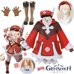 Genshin Impact Cosplay Klee robe sac à dos Cosplay Costume uniforme jeu Costume Halloween fête tenue perruque chaussures pour femmes Y0903