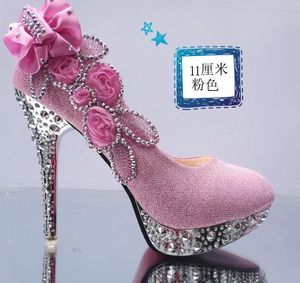 Dress Shoes 2021 Autumn Adult Gift Women High Heels Stiletto Platform Rhinestone Round Toe Large Size Single Bridal Wedding