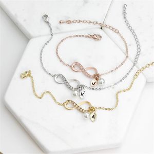 Bedelarmbanden Crystal Infinity Love Pearl Brief Armbanden Alfabet Blad Eerste Armband Paar Sieraden Gift