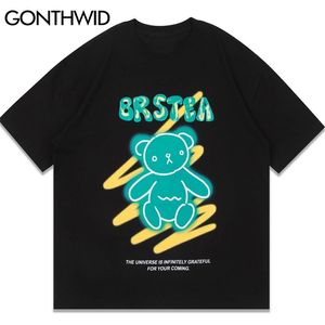 Magliette Streetwear Harajuku Graffiti Bear Stampa Casual Cotton Tee Shirts Uomo Estate Hip Hop Hipster Top manica corta 210602