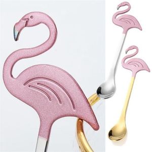 304 Paslanmaz Çelik Kahve Çay Kepçe Kaşık Uzun Kolu Flamingo Kaşık Sofra Takımı Titanyum Kaplama Pişirme Boya İçme Araçları Mutfak Gadget Perakende Paketi Ile