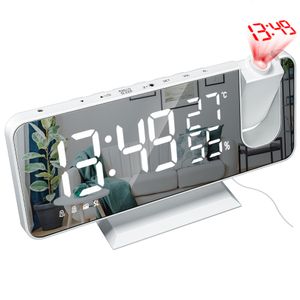 Mrosaa LED Digital Wecker Uhr Tisch Elektronische Desktop Uhren USB Wake up FM Radio Zeit Projektor Snooze Funktion 3 Farbe 210310