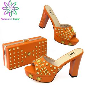 Dress Shoes 2021 Design Nigerian Women Matching And Bag Set In Orange Color Italian Mature Ladies Sandals For Garden Party