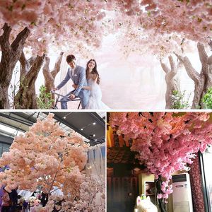 Decorative Flowers & Wreaths 120cm Artificial Cherry Blossom Simulation Flower Branch Twig Fake Sakura Encrypted Ribbon Pear Tree Party Deco