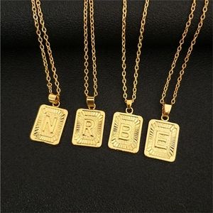 Подвесные ожерелья золото квадратный алфавит прямоугольник Название медальон Кокер A-Z Начальное ожерелье для мужчин Женщины готические украшения