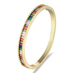 Braccialetti con polsini di alta qualità Color oro Arcobaleno Cz Pietra Bracciale con strass Gioielli in rame di lusso per le donne Regalo di fidanzamento per ragazze Q0717