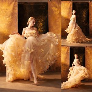 Blush Yellow 2021 Prom Dresses Off The Ramię Długa Kimono Robe Maternity Dress Suknie wieczorowe Bridal Sleepwear