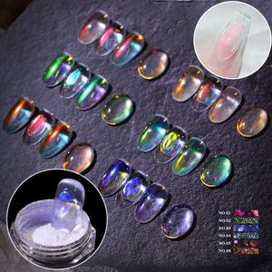 6 cores Magic Aurora Chrome Unha Glitter Ice Muscle Espelho Pó Neon Holo Transparente Laser Decoração de Unhas