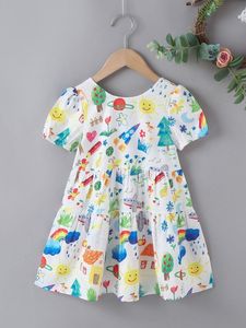 Toddler Girls Cartoon Graphic Ruffle Hem Smock Dress SHE