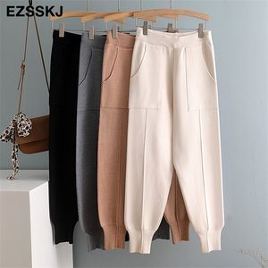 Chic Autumn Winter Harem Pant Loose Byxor Bekvämt tjock varm vardaglig stickad Granny Pants 220211