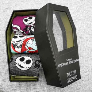 Halloween personalidade dos desenhos animados jack série 3 pares conjunto na moda masculina casual moda meias