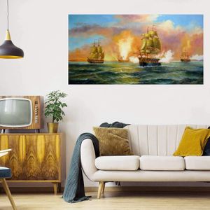 Naval Battle Enorme olieverfschilderij op canvas Home Decor Handgeschilderde HD print Wall Art Picture Merking is acceptabel