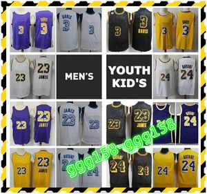 Mens Youth Kids City 2021 Edition Vit Svart Basketsträngar Los Angele 23 Anthony 3 Davis Mamba James Stitched Jersey med äkta tagg