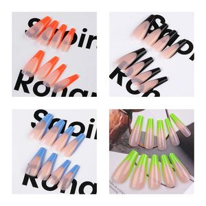 Partihandel 2 stilar Lång Ballerina Fake Nails Tips Gradient Färg Gilttering Coffin False Nail Tips Avtagbar återanvändbar manikyrinredning