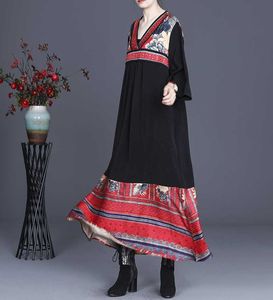 Spring and Lato Products Moda Casual Luźny Styl Folk Sukienka Retro Szycia Drukowanie Wygodna Kobieta 210615