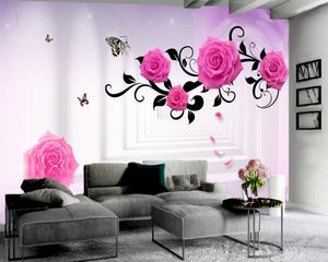3D Flower Tapete Erweitern Raum Rosa Rose 3D Wallpaper Romantische Blume Dekorative Seide Wandpapiere Wohnkultur