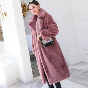 Vinter Kvinnor Högkvalitativ Faux Kanin Fur Coat Luxury Lång Loose Lapel Över Tjock Varm Plus Storlek Kvinna Plush S 210927