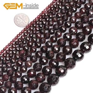 Natural Dark Red Garnet Faceted Round Loose Beads For Jewelry Making Strand 15 inches DIY Necklace Bracelet Whole 4mm-12mm