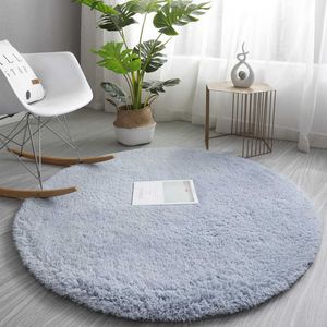 Fluffy Round Carpet Mattor Till Sovrum Vardagsrum Studie Inredning Solid Färg Nordisk Tjock Soft Plush Anti-Slip Carpet Barn Rug 210928