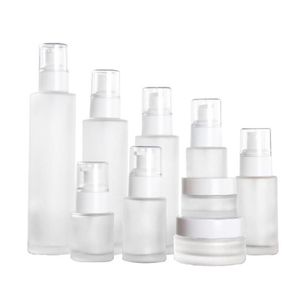 Garrafa de vidro fosco recarregável creme de creme frasco bomba de pulverizador de loção cosméticos Cosméticos Recipientes de armazenamento 20ml 30ml 40ml 60ml 80ml 100ml 120ml