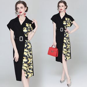 Womens High-end Dresses Short Sleeve Lapel Printed Business Dress Summer Midi Dress Temperament Elegant Lady Dress Office Party Dresses