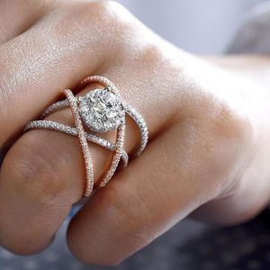 Обручальные кольца Modyle Fashion Rose Gold и White Color для женщин двойная буква x Shape Ring Ring Micro Paved