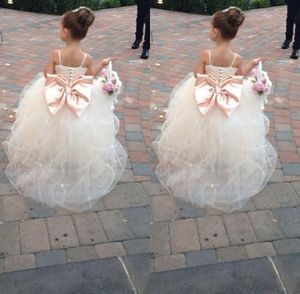 Pageant Dresses For Girls Spaghetti Rhinestone Flower Girl Dresses Big Bow Kids Ball Gowns Wedding Dress Sash Tulle Beading Belt