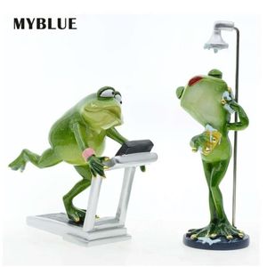 MyBlue Kawaii Tuin Dier Hars Running Sport Douche Kikker Figurine Miniatuur Nordic Huis Kamer Tafel Decoratie Accessoires