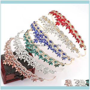 Wholesale hair for brides resale online - Headbands Jewelrysimple Leaves Rose Gold Red Blue Crystal Tiaras Wedding Bride Crowns De Noiva Headband Festival Hair Jewelry Drop Delivery