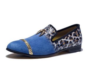 Herrläder nagelklänning toffel leopardtryck tassel loafers par skor mode penny boll män tygsko 270 938