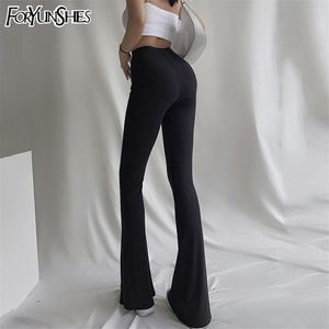 Women High Waist Bell Bottom Pants Autumn Winter Black Slim Fleece Warm Flared Trousers Korean Fashion Harajuku Clothing 211115