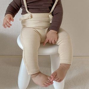 Newborn Trousers Ribbed Cotton Leggings For Baby Girl Overalls Infant Boys Strap Pants 3 Colors 2021 Spring New Arrivel 210226