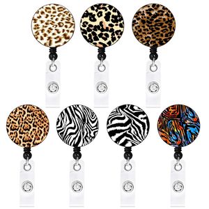 Leopard Badge Reel Keychain Retractable Pull Creativity ID Badges Holder med Clip Office Supplies