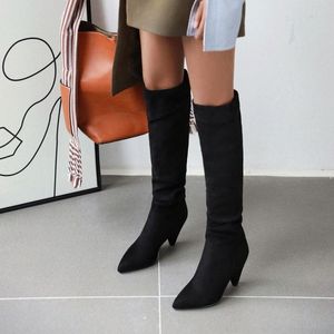 women knee high boots chaussure booties high heels PU leather gladiator pointed toe shoes woman zapatos mujer sapato H822 J0fu#