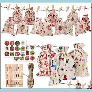 Forniture per feste festive Casa Giardinoappeso Piccola borsa di stoffa Borse natalizie Calendario dell'avvento Regalo 24 Ps Set Mini decorazioni natalizie amate dai