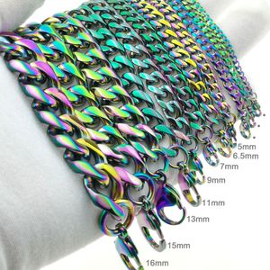 Männer Frauen Edelstahl Regenbogen Farbton Link Kette Armband Schmuck