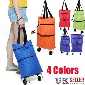 Storage Bags Portable Folding Oxford Shopping Cart With Wheels Reusable Handbag For Women