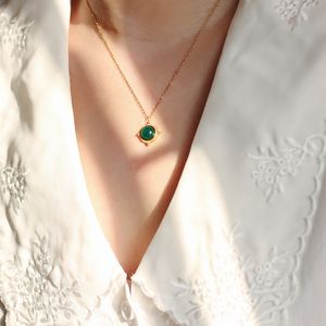 Amaiyllis K guld vintage grön agat sten kedja clavicle halsband handgjorda choker boho collier natursten halsband smycken q0531