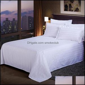 Sheets & Sets Bedding Supplies Home Textiles Garden 43 Exquisite White Satin Stripes Bedspread Solid Color Flat Sheet For El Drop Delivery 2