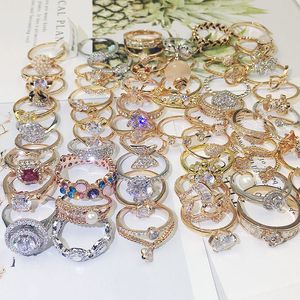 Diamond Imitation Gem Rings Women Fashion Zircon Ring Hand Ornaments Jewelry Mixed Batch Silver Gift Wedding Accessories