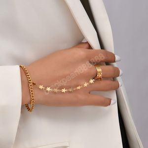 Golden Star Shape Chain Łączenie Palec Bransoletka Bransoletki Dla Kobiet Gruba Bransoletka Łańcuchowa Połączony Hand uprząż Para Biżuteria