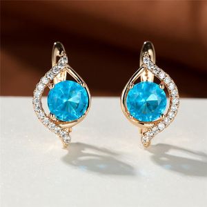Hoop & Huggie Female Cute Small Earrings Aqua Blue Zircon Round Stone Dainty Gold Color Wedding For Women Party Jewelry