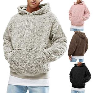 Winter Men Warm Faux Fur Teddy Bear Hoodie Hooded Sweatshirt Tops Pullover Casual Men Hooded Baggy Sweatshirt Coat Putwear Y0816