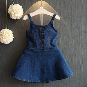 Summer Baby Girls Denim Backless Dresses Toddler Kids Kombinezony Dżinsy Dress Moda Dzieci Bull-Puncher Sundress Girl Odzież 0-7year