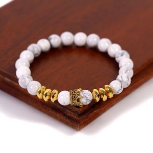 Naturstein Gold Krone Stränge Armband Lava Rock Türkis Perlen Armbänder Armband Frauen Männer Modeschmuck wird und sandig weiß blau schwarz